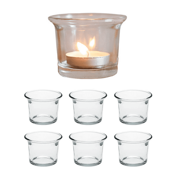 6PCS Clear Glass Oyster Tea Light Holders Candle Holders, 2.36 Inches Hanging Votive Tealight Glass for Wedding, Birthday, Holiday & Home Decoration