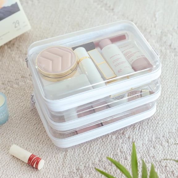 6PCS Clear Hard Shell Zipper Case - White, 6Pcs-Medium