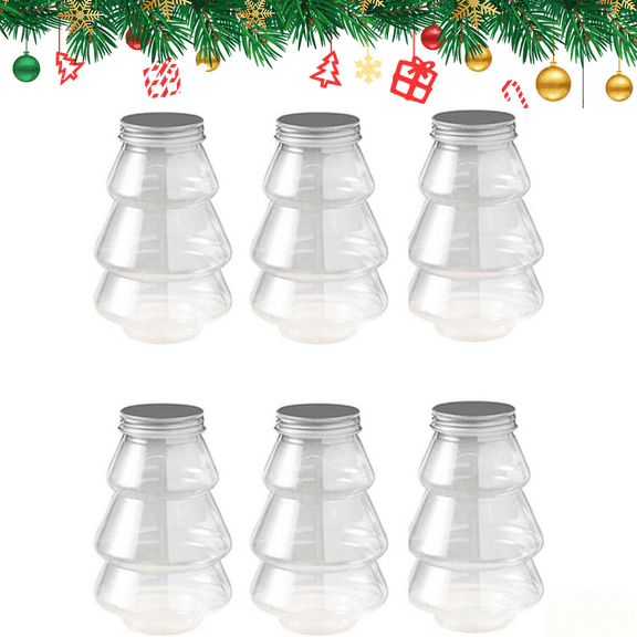 6PCS Clear Plastic Candy Boxes Christmas Tree Shaped Sweet Jar Christmas Favor Boxes Chocolate Treat Party Favor Jar Container Holders for Christmas Party Decorations