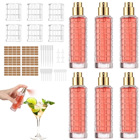 6PCS Cocktail Atomizer Spray Bottle Set with Filling Tools and Labels, Glass Atomizer Spray Bottle, Fine Mist Sprayer for Cocktails, Vermouth Spritzer, Perfume and Essential Oils