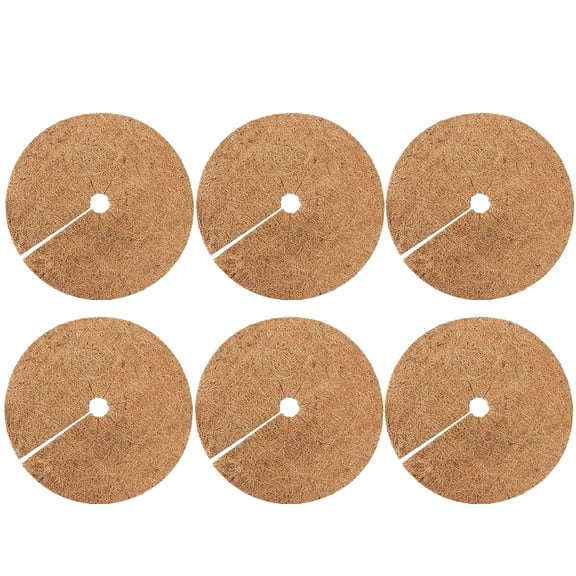 6PCS Coco Coir Mulch Ring Tree Protector Mat- Natural Coconut Fibers Tree Protection Weed Mats Tree Planter Disc Plant Cover