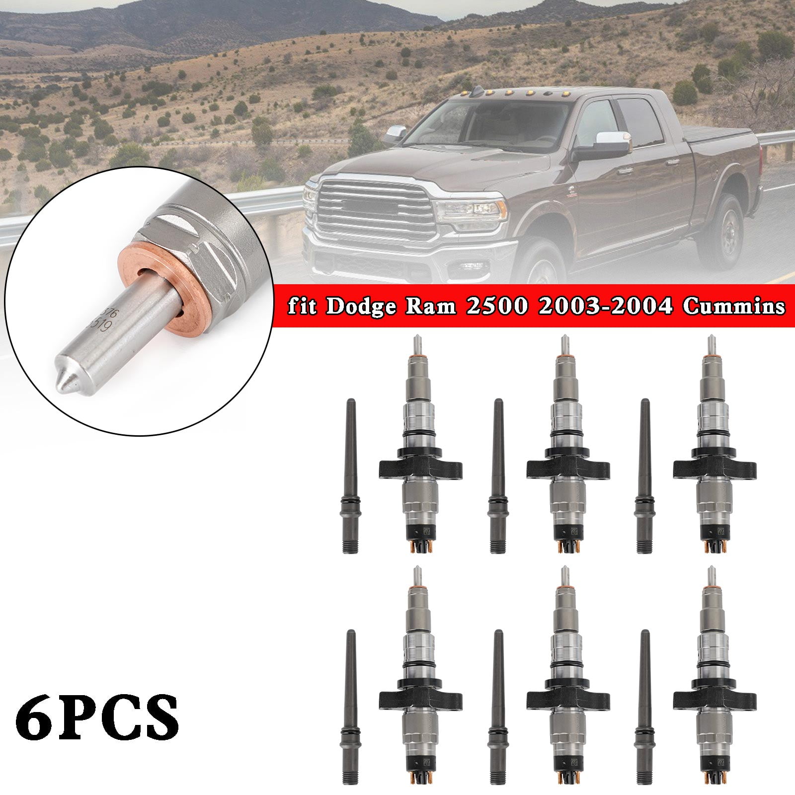 6PCS Common Rail Fuel Injector 0445120255 fit for Dodge Ram 2500 2003-2004 Cummins