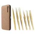 thumbnail image 1 of 6PCS Complete Golden Titanium Coated Eyelash Extension Tweezers Set In Copper Color Glitter Magnetic Kit - Made of Japanese Stainless Steel, 1 of 7