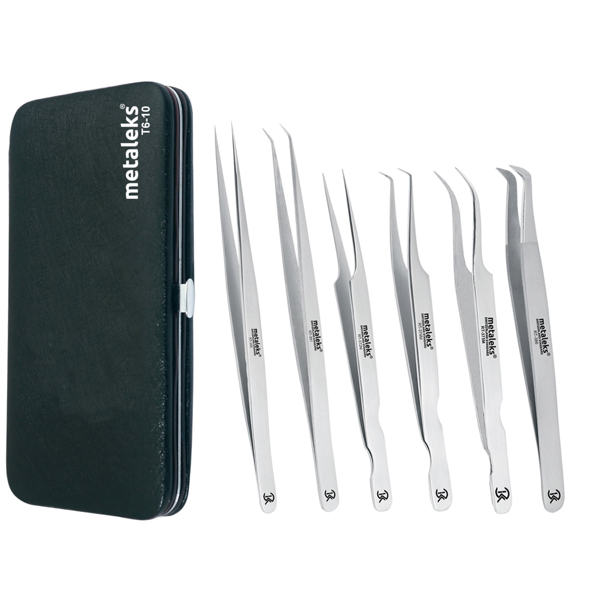 6PCS Complete Matt Finish Volume Tweezers Eyelash Extension Set With Black Magnetic Pouch  for Six Instruments