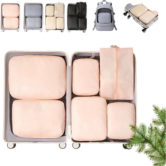 6PCS Compression Packing Cubes Set for Travel, Expandable & Foldable Packing Organizers for Carry On, Space-Saving Luggage Storage Bags, Multi-Size, Water-Resistant, Durable (A)