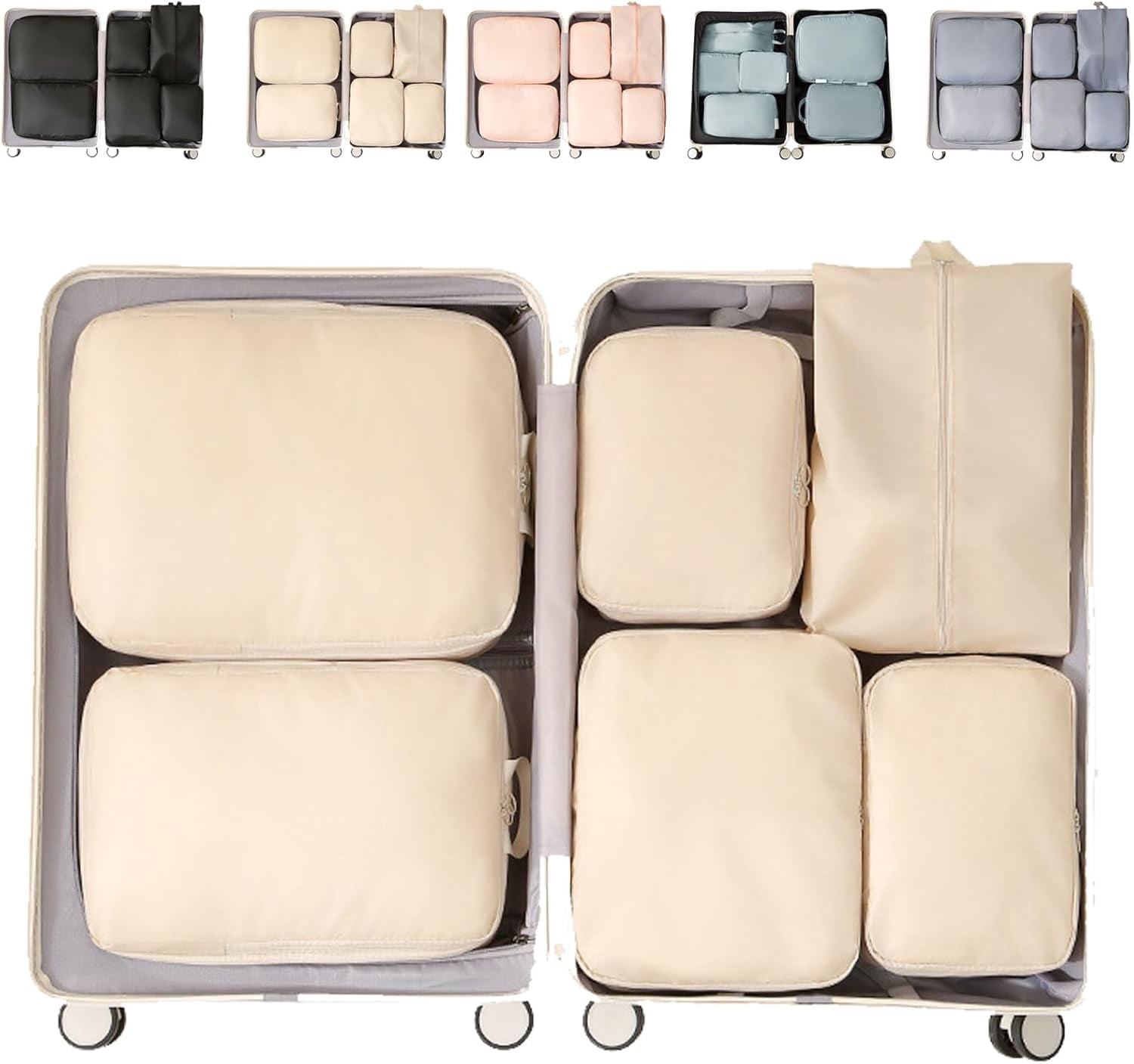 6PCS Compression Packing Cubes For Travel, Foldable Compression Packing ...