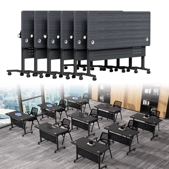 6PCS Conference Table with Wheels, 70.8“ Folding Conference Table, Flip Top Nesting Training Table, Large Mobile Meeting Tables for Office