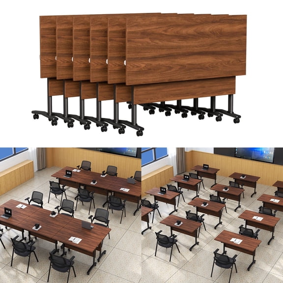 6PCS Conference Table with Wheels, 70.8“ Folding Conference Table, Flip Top Nesting Training Table, Large Mobile Meeting Tables for Office