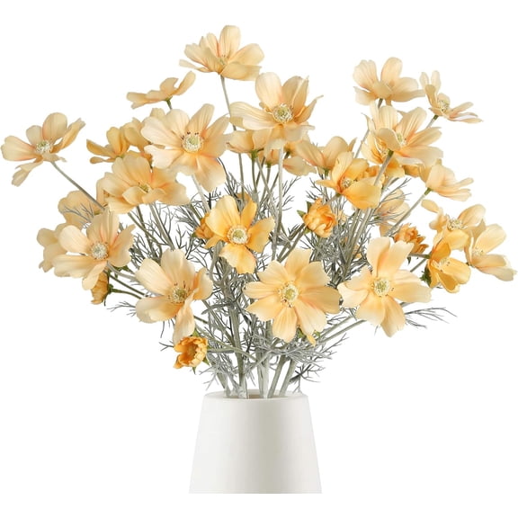 6PCS Cosmos Silk Flowers 24'' Wild Flowers Artificial Fake Flowers Arrangement for Wedding Party Kitchens Home Decoration(Champagne)