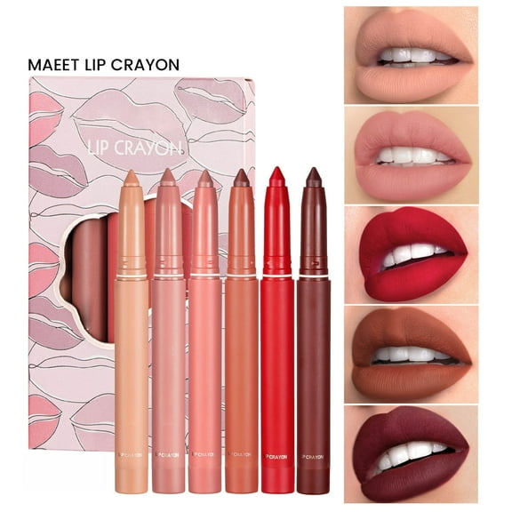 6PCS Crayon Matte Lip Liner Set,Long Lasting Waterproof Natural Crayon Lipstick Pack Set for Women,Moisture Smooth Color Stick Ultimate Lip Crayon for Makeup