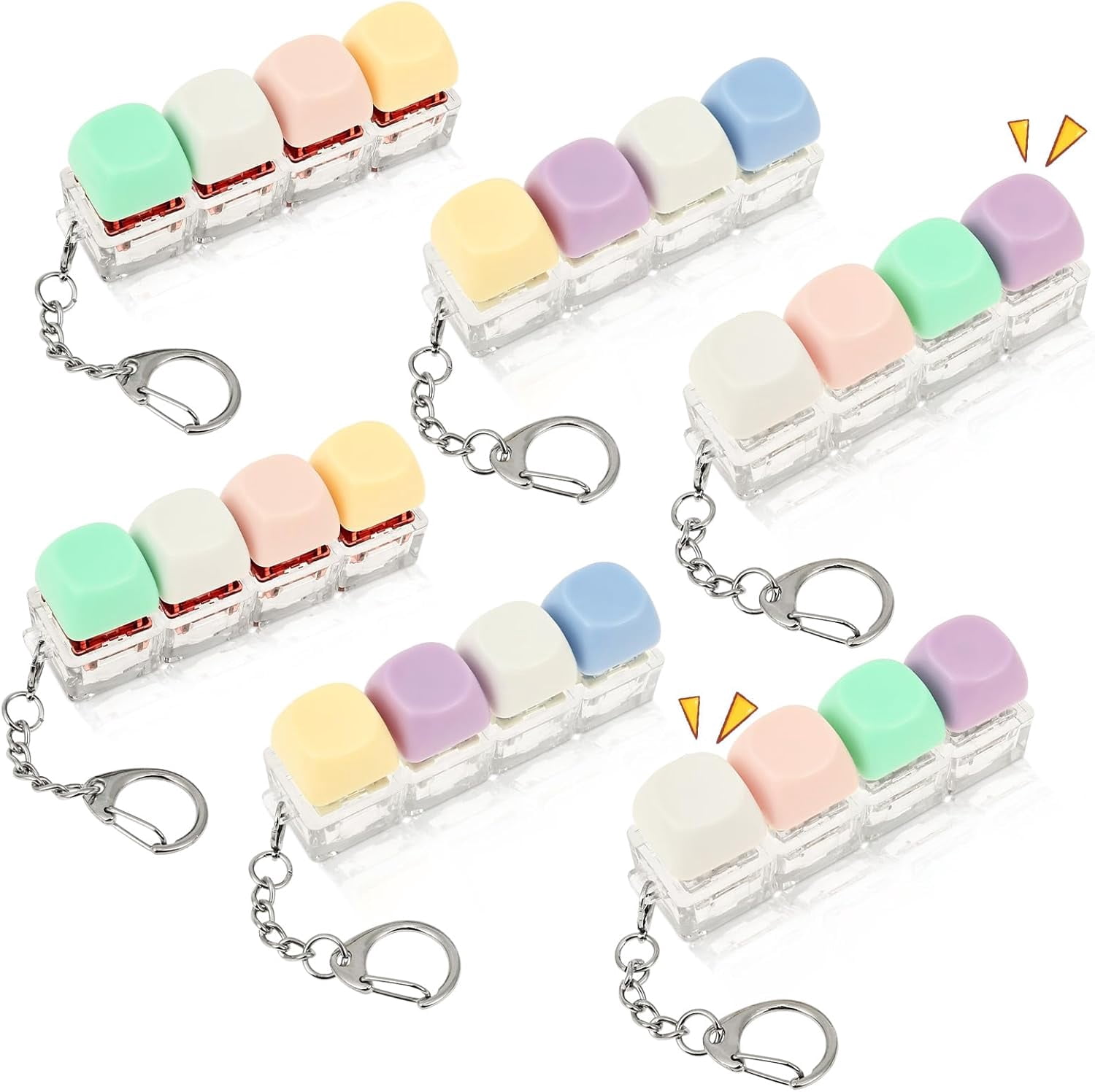 6PCS Creamy Keyboard Fidget, Random Color Clicky & Silent Keyboard Clicker Keychain, Stress Relief Accessory for Bags, Keys and Desk Use
