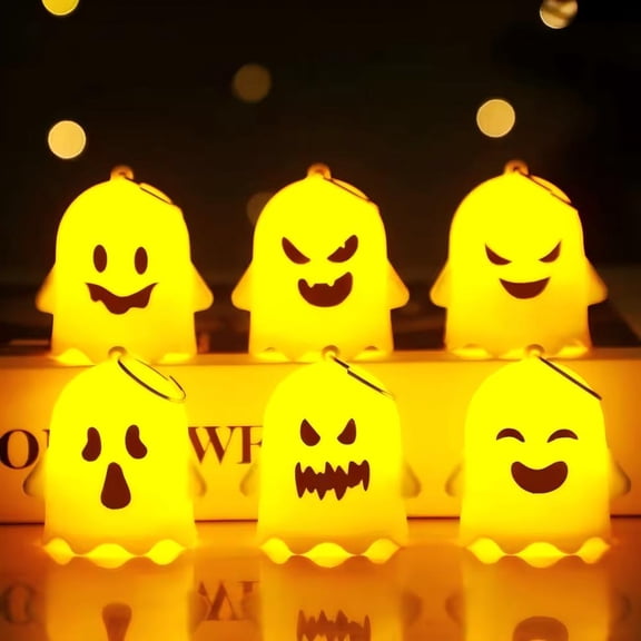 6PCS Creative Halloween Luminous Ghost Keychain LED Hanging Ghost Pendant Luminous Party Ghost Light Gifts Bag Charms