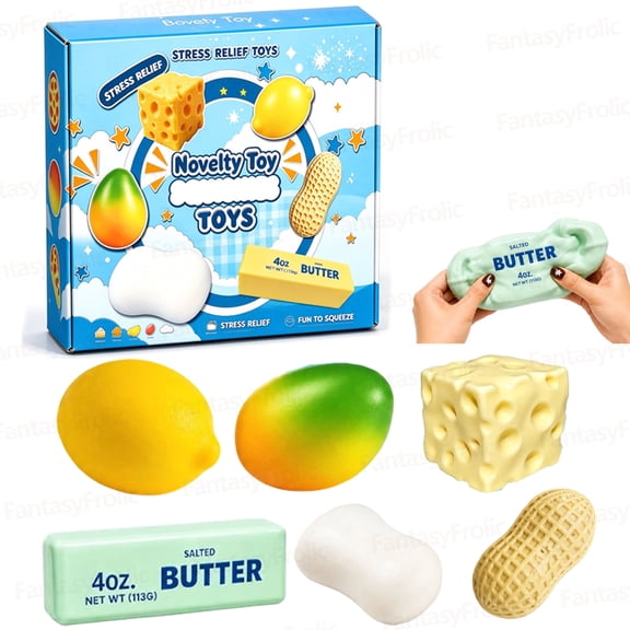 6PCS Crunchy Squishy Box Mystery Box Crunchy Peanut Squishy ASMR Filled Stress Ball Squishies Crunchy Pack Blind Box Sensory Fidget Toy Gift for Adults(Butter Cheese Soap Lemon Mango Peanut)