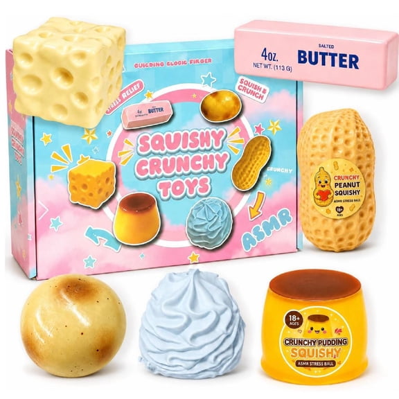 6PCS Crunchy Squishy Box Mystery Fun Asmr Feel Set Crunchy Squishies Stress Balls Blind Slow Return Squishies, Relief Hand Relax Desk Decor Party Favor Gifts for Adult(6pcs Crunchy Squishy Box-a) Cra