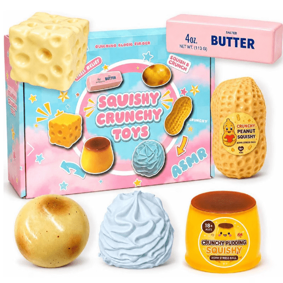 6PCS Crunchy Squishy Mystery Box, Crunchy Squishies Stress Balls Sensory Fidget Toys, Stress Relief Desktop Decor for Teens & Adults