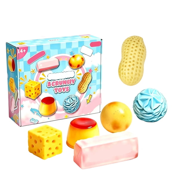 6PCS Crunchy Squishy Pack Mystery Box Asmr Feel Set, Asmr Squishy Crunchy Butter Bead Filled Realistic Food Stress Ball Party Favor Gifts for Adults