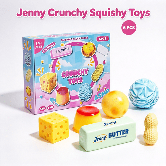 6PCS Crunchy Squishy Pack Mystery Box Asmr Feel Set Asmr Squishy Crunchy Butter Bead Filled Realistic Food Stress Ball Party Favor Gifts for Adults