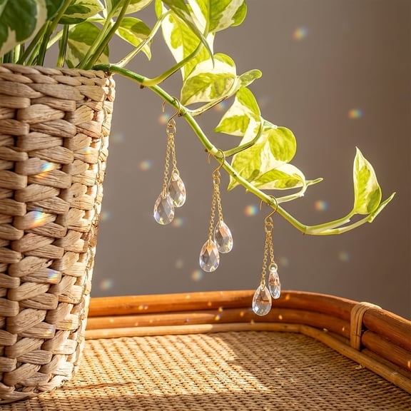 6PCS Crystal Sun Catcher, 3.3 Inch Water Drop Prism Suncatcher for Window Garden Plant Pot Home Decoration, Creates Rainbow Effect