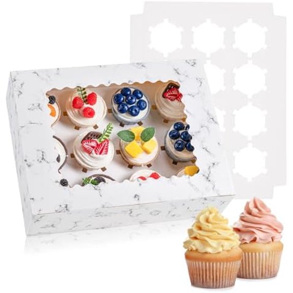 6PCS Cupcake Boxes - Hold 12 Count Cupcake Containers with Window, Food Grade Cupcake Holder Easy Transport and Presentation - Ideal for Cupcakes, Desserts, and More (Marble pattern)