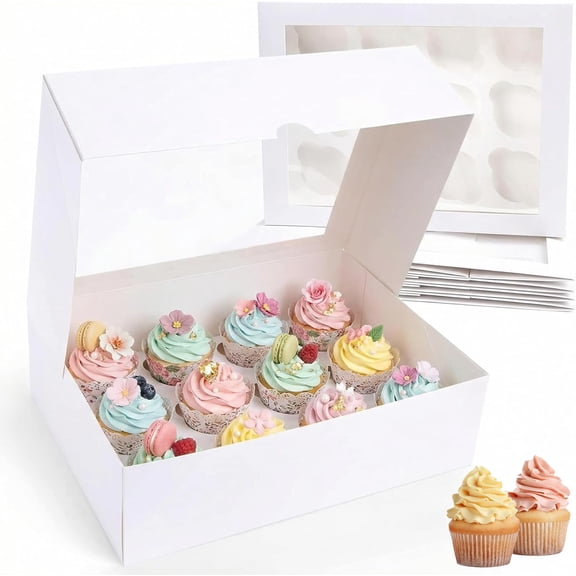 6PCS Cupcake Boxes, Hold 12 Count Cupcake Containers with Window, Cookie Boxes for Birthday Holiday Party Bakery Supplies 13.2"x9.8"x4"