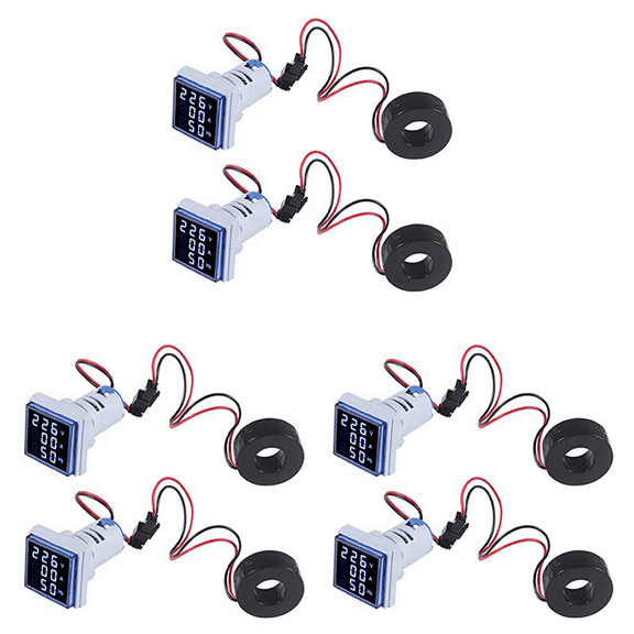 6PCS Current Voltage Hertz Meters, Digital 3In1 22mm Voltmeter Ammeter Hz Meter AC 60-500V Current Frequency Indicator