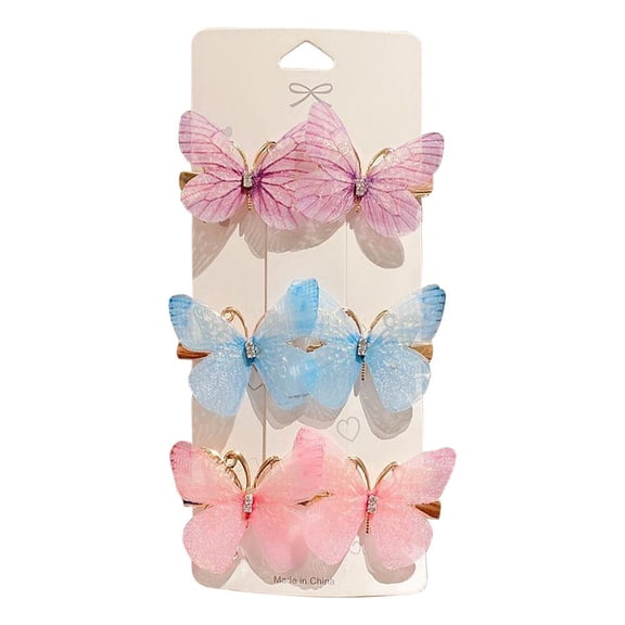 6PCS Cute Butterfly Hair Clips for Girls, Lovely Princess Hair Barrettes for Bangs & Side Hairstyling
