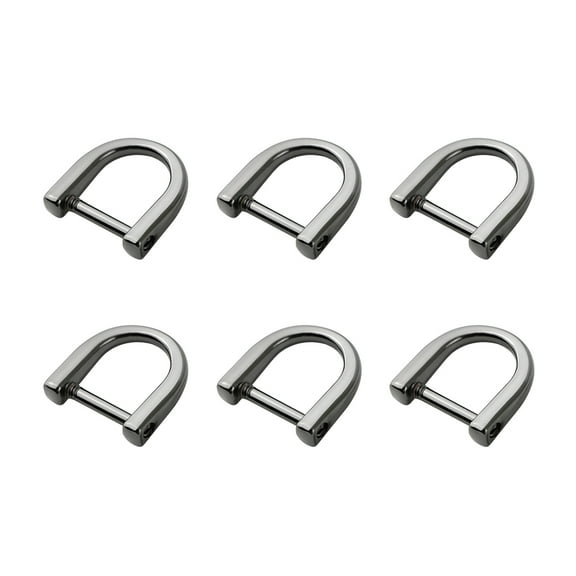 6PCS D-Rings with Closing Screw Shackle Key Holder Horseshoe U Shape Dee Ring DIY Leather Craft Purse Replacement (Black)