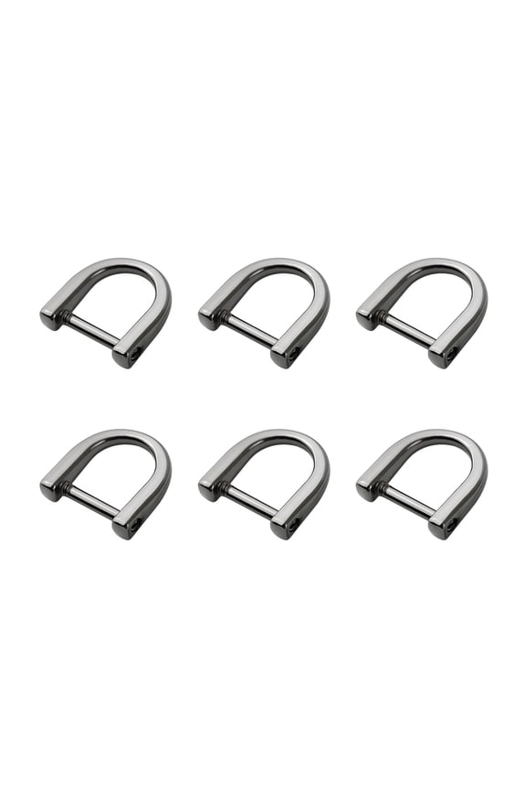 6PCS D-Rings with Closing Screw Shackle Key Holder Horseshoe U Shape Dee Ring DIY Leather Craft Purse Replacement (Black)