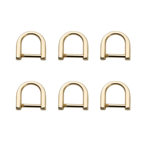 6PCS D-Rings with Closing Screw Shackle Key Holder Horseshoe U Shape Dee Ring DIY Leather Craft Purse Replacement (Gold)