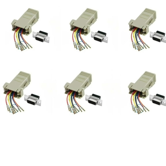 6PCS DB9 Female Ethernet Adapter, 9 Pin Serial Port Female to RJ45 LAN Extend Modular Converter