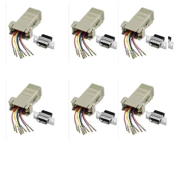 6PCS DB9 Male Ethernet Adapter, 9 Pin Serial Port Male to RJ45 Ethernet LAN Extend Modular Converter