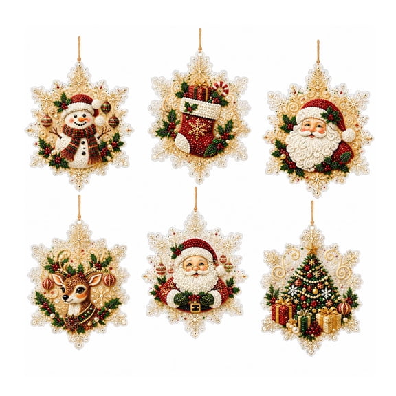 6PCS DIY Diamond Art Christmas Ornaments, Acrylic Christmas Pearl Painting Kits for Adults, Friendly Pearl Diamond Art Crafts for Beginners