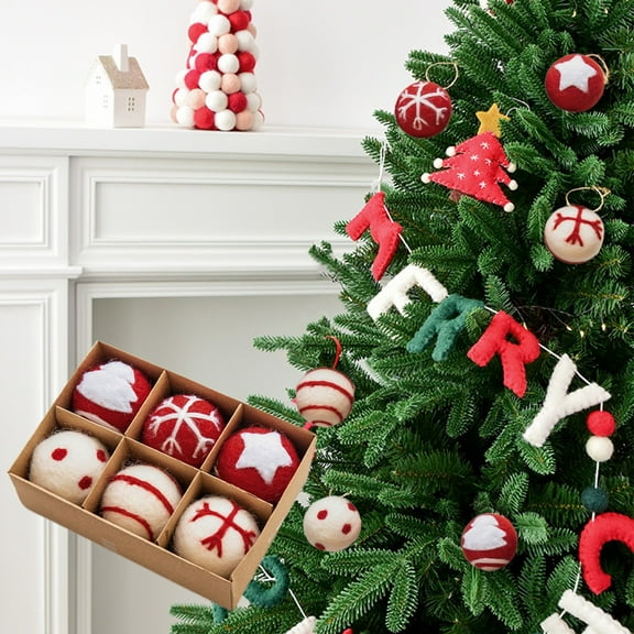 6PCS DIY Felt Christmas Ball Ornaments - Reusable Shatterproof Handmade Baubles, Easy-To-Hang Xmas Balls Hanging Decorations for Tree Mantel Window Garland Party Scene