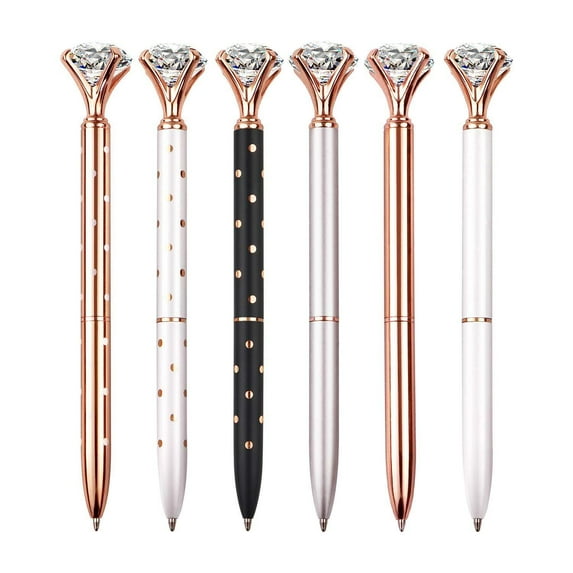6PCS Diamond Pens With Big Crystal Pretty Glitter Ballpoint Pens Gifts Women