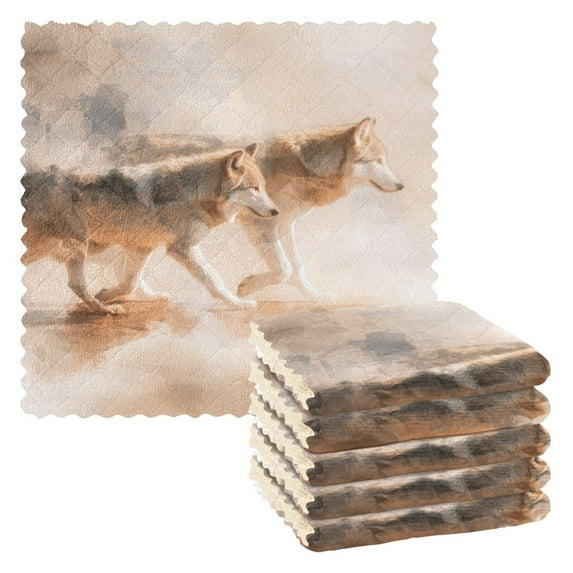 6PCS Dish Towels and Dish Cloths Reuseable Dishcloths Sets for Washing Dishes, Cooking, Baking Size 11" x 11" Abstract Wild Animals