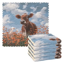 6PCS Dish Towels and Dish Cloths Reuseable Dishcloths Sets for Washing Dishes, Cooking, Baking Size 11" x 11" Brown Cow