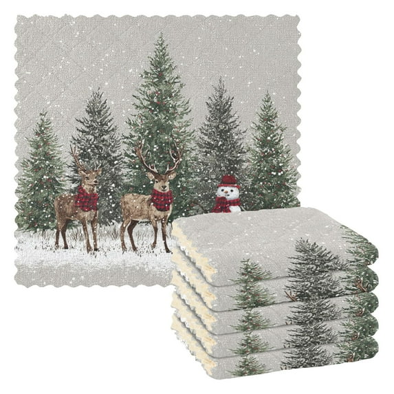 6PCS Dish Towels and Dish Cloths Reuseable Dishcloths Sets for Washing Dishes, Cooking, Baking Size 11" x 11" Christmas Deer and Snowmen