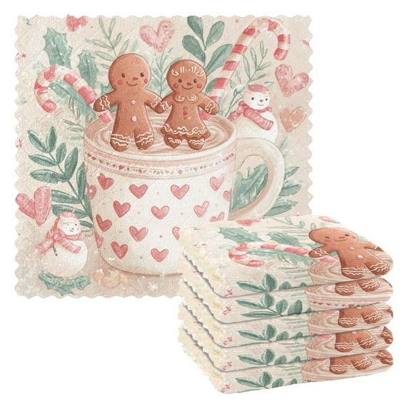 6PCS Dish Towels and Dish Cloths Reuseable Dishcloths Sets for Washing Dishes, Cooking, Baking Size 11" x 11" Cute Christmas Design