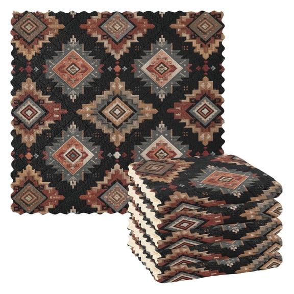 6PCS Dish Towels and Dish Cloths Reuseable Dishcloths Sets for Washing Dishes, Cooking, Baking Size 11" x 11" Earthy Tones Rhombus Shape