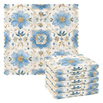 6PCS Dish Towels and Dish Cloths Reuseable Dishcloths Sets for Washing Dishes, Cooking, Baking Size 11" x 11" Elegant and Timeless Blue Flower