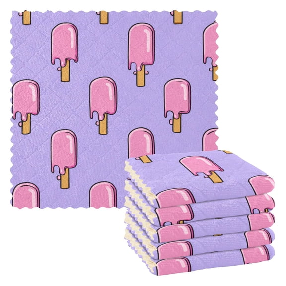 6PCS Dish Towels and Dish Cloths Reuseable Dishcloths Sets for Washing Dishes, Cooking, Baking Size 11" x 11" Melting Ice Popsicle Pattern