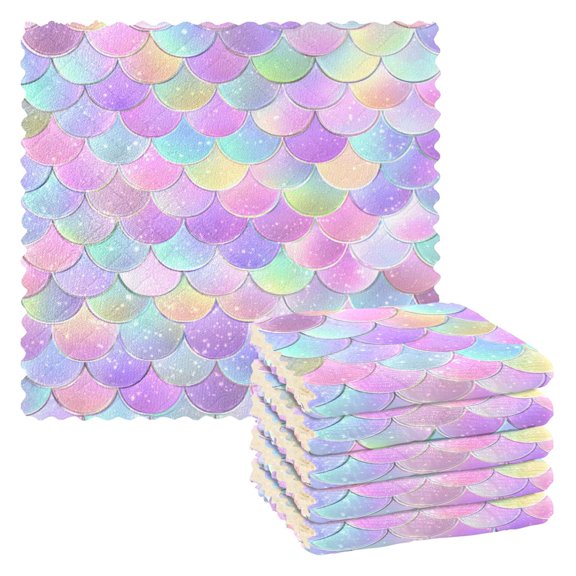6PCS Dish Towels and Dish Cloths Reuseable Dishcloths Sets for Washing Dishes, Cooking, Baking Size 11" x 11" Mermaid Scale Pattern