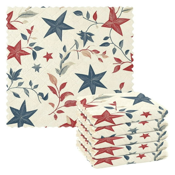 6PCS Dish Towels and Dish Cloths Reuseable Dishcloths Sets for Washing Dishes, Cooking, Baking Size 11" x 11" Red and Blue Leafy Designs