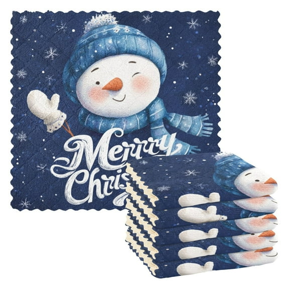 6PCS Dish Towels and Dish Cloths Reuseable Dishcloths Sets for Washing Dishes, Cooking, Baking Size 11" x 11" Snowman and Christmas