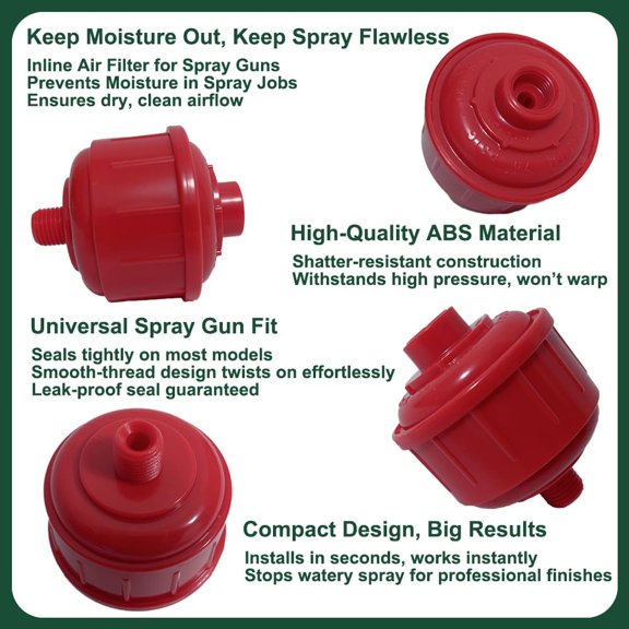 6PCS Disposable Mini Air Filters 1/4 Inch Threads ABS Moisture Trap for Spray Tools Red