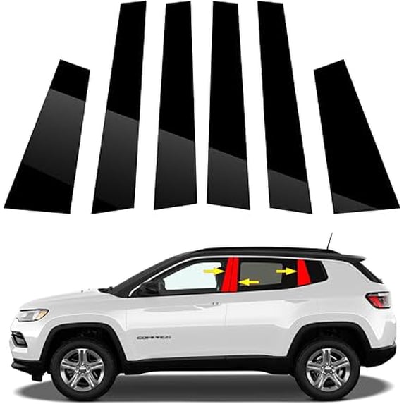 Window Stool Design 6 PC Door Window Pillar Trim Compatible with 2017-2026 Jeep Compass ...