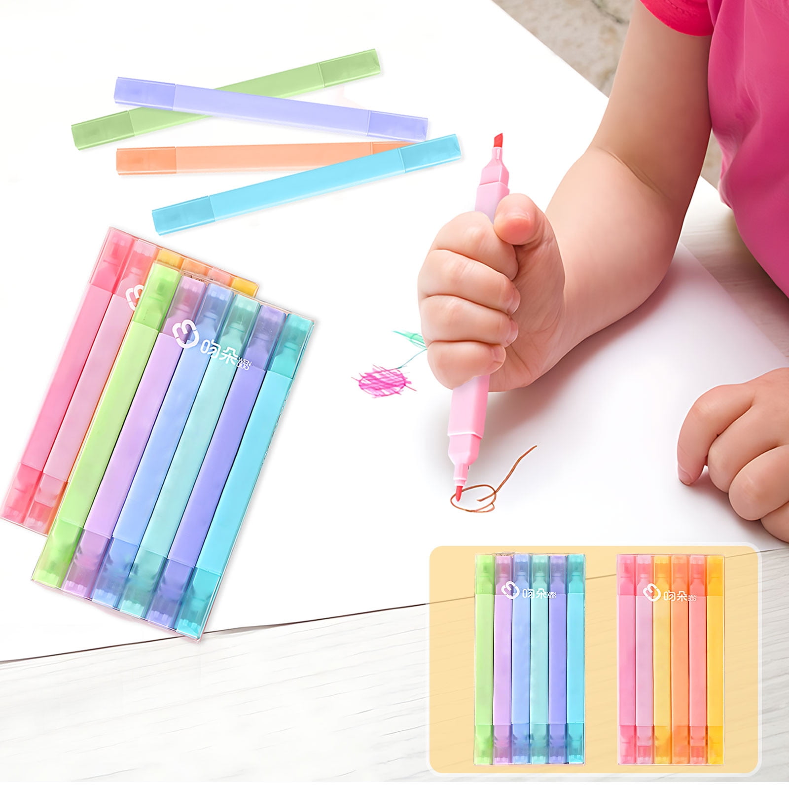 6PCS Double-Headed Bible Safe Highlighters - Quick-Dry Water-Based Ink, Non-Neon Soft Colors for Eyes, 6 Assorted Colors for Journal, Planner, Study, Note Taking at Home, SCH00L & Office