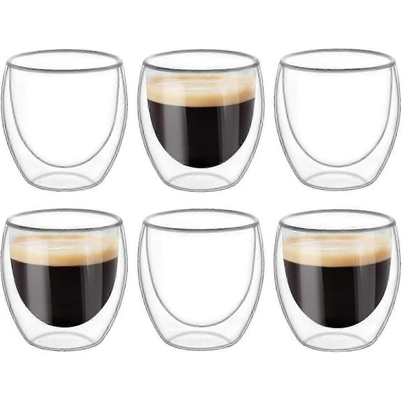 6PCS Double Walled Cups Glasses Mugs,Clear Double-Walled Coffee Cups,Double-Walled, Cappuccino,Latte and Insulated(80ml)-Yvan