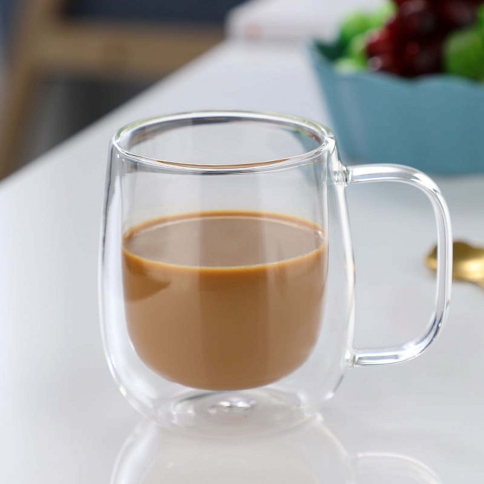 6PCS Double Walled Glass Coffee Mugs (350ml), Thermal Insulated Borosilicate Glass Cups with