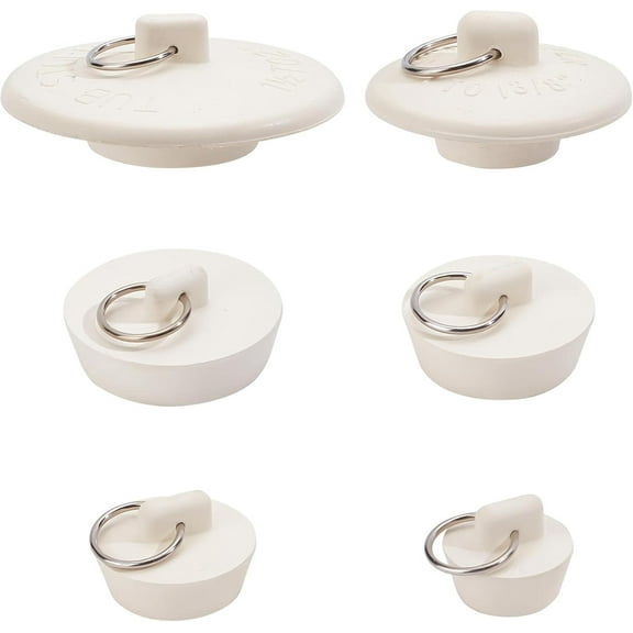 6PCS Drain Stopper Tub Stopper Set Rubber Sink Stopper Drain Plug with Pull Ring for DIY Bathtub Kitchen Bathroom and Laundry Sink Drain Cover Kit in 6 Different Sizes (White)